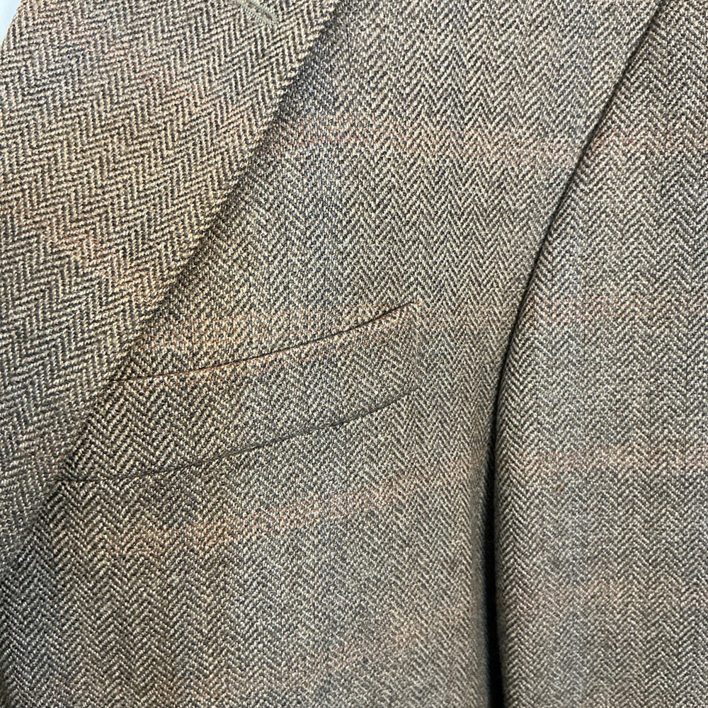 Oscar de la Renta Wool Herringbone Tweed Sport Coat Blazer Brown Tan ~42R - Picture 10 of 12